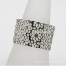 Customized Women Jewelry Hollow Flower Stainless Steel Wide Adjustable Size Open Ring